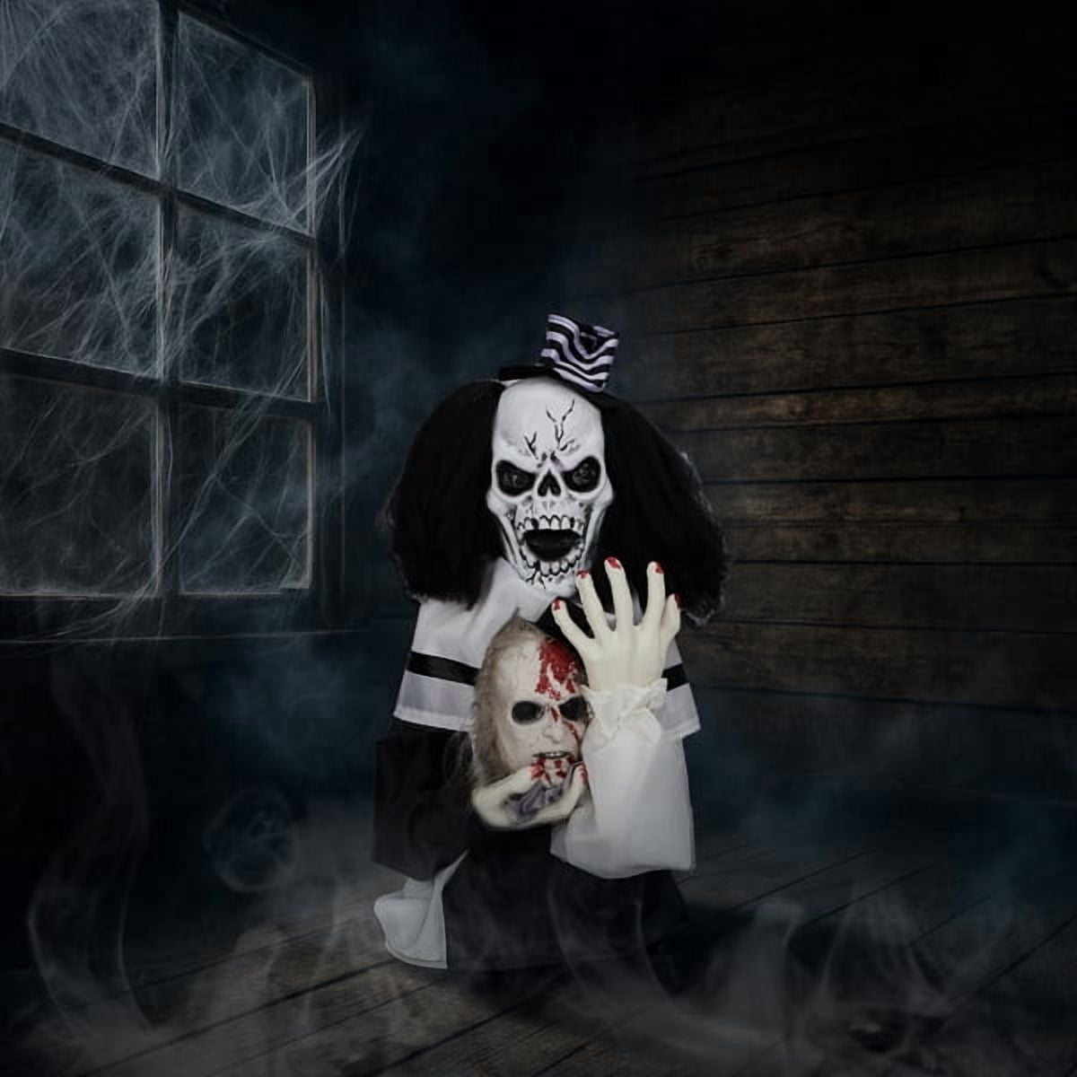 1.8ft Halloween Animated Scary Clown, Sound-Activated (Red LED Eyes + Bouncing Motion + Scary Male Voice), for Yard/Party/Haunted House