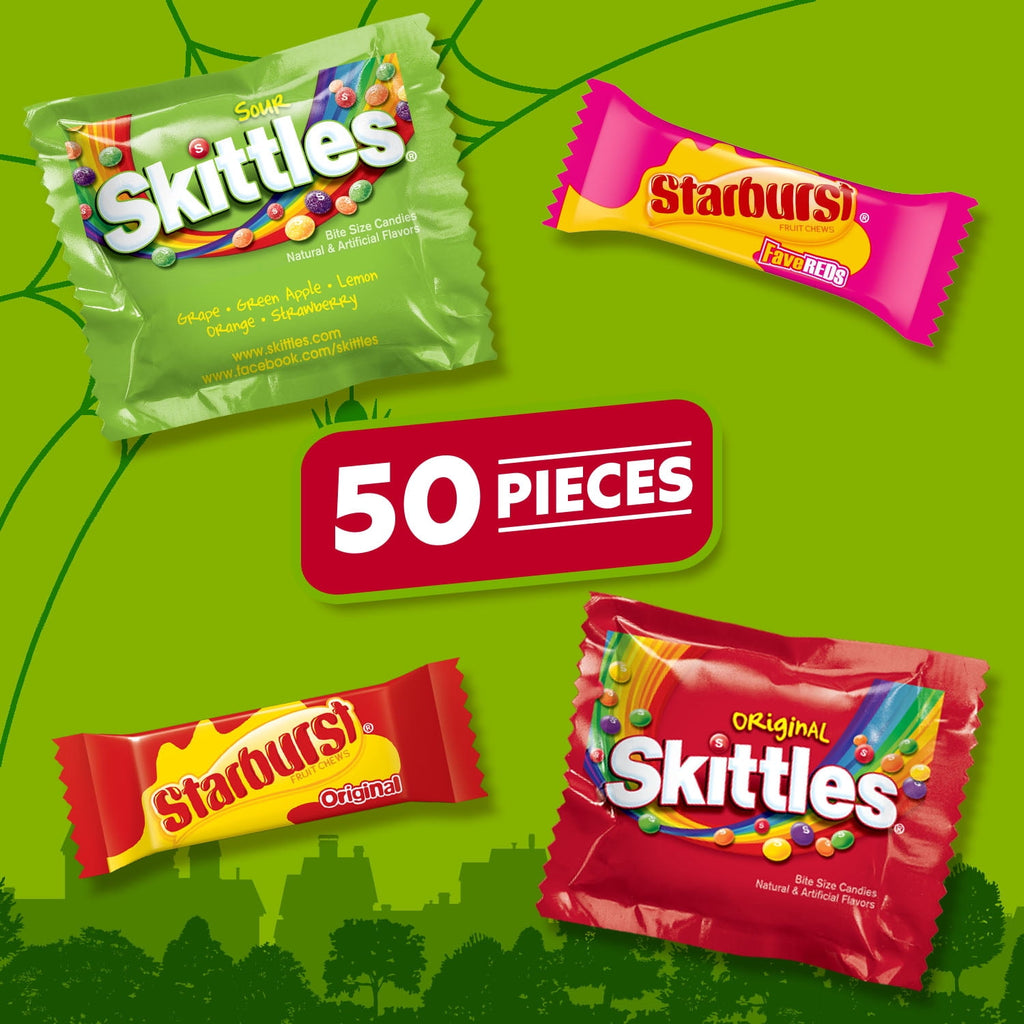 Skittles Fun Size Chewy Halloween Candy Variety Pack - 50 Ct Bulk Bag