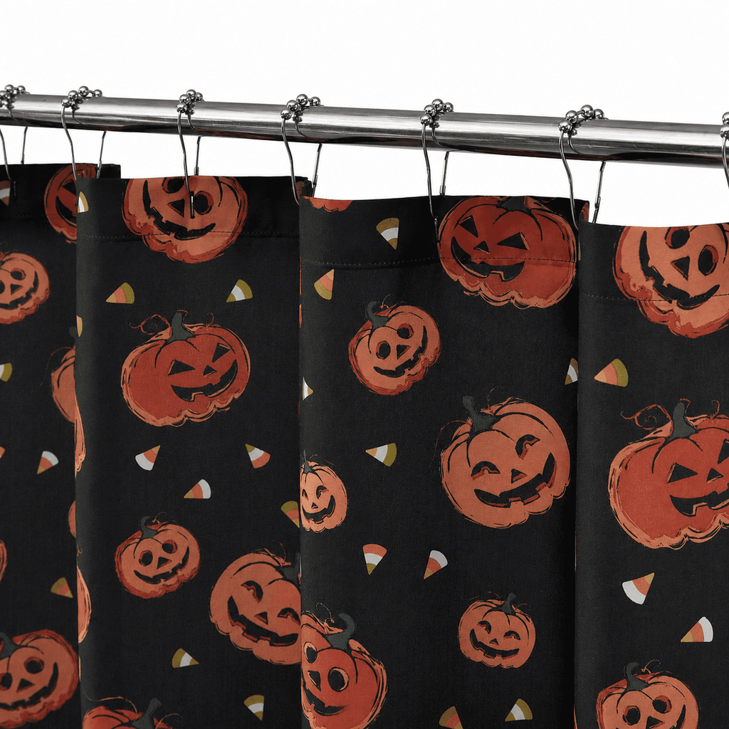 Way To Celebrate Jack-o'-Lantern Shower Curtain Set with 12 Hooks, Black