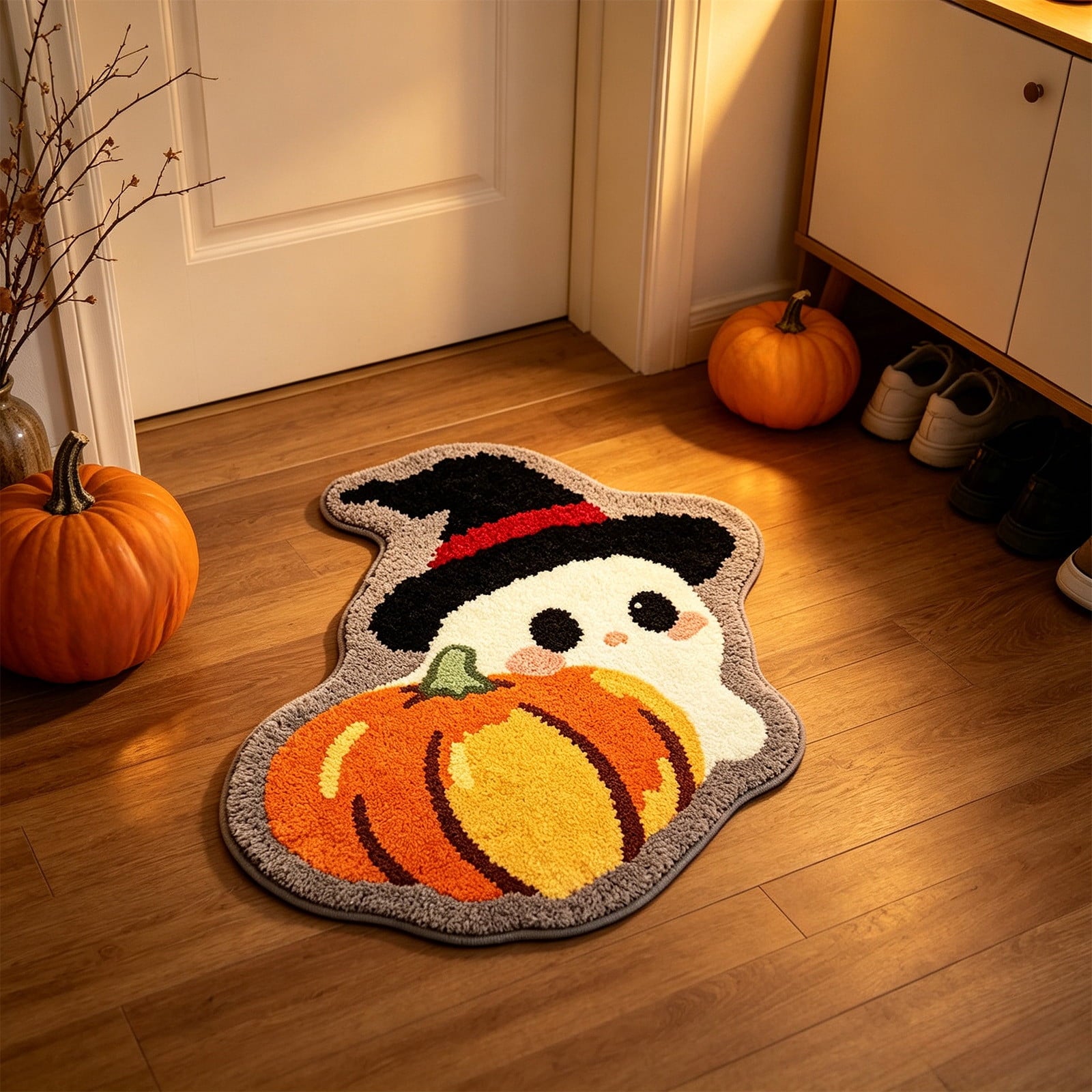 Halloween Doormat Ghost Bath Mat 23.6x15.7in Secure-Grip Absorbent Soft Faux Fur Rug for Bathroom Bedroom Living Room Decor by OVFUIZ