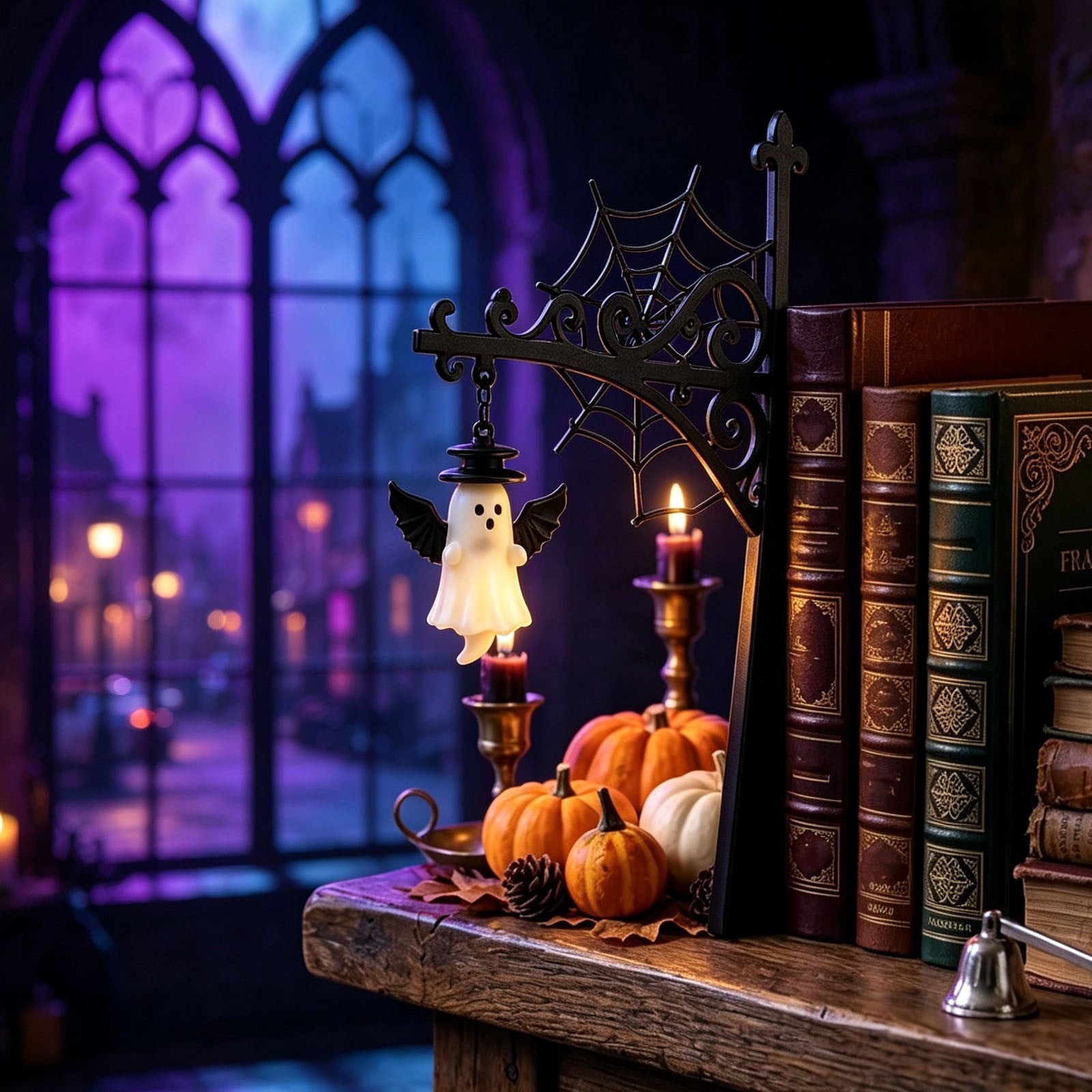 Nkmbld Halloween Bookshelf Lamp, Vintage Library Lantern Decorative Bookshelf Lighting, Hanging Ghost Lantern Book Shelf Light, Halloween Decorations Indoor