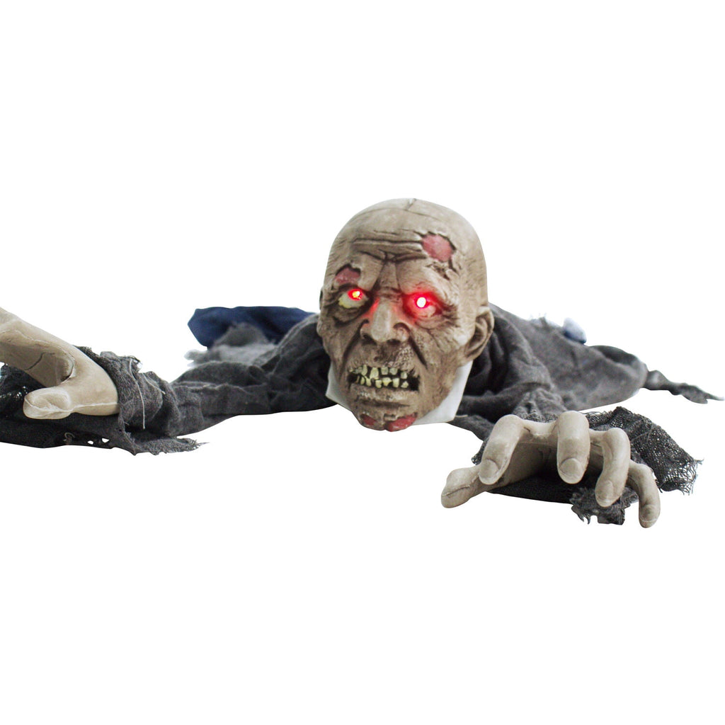 Haunted Hill Farm 5.1 ft Animatronic Zombie, Indoor/Outdoor Halloween Decoration, Flashing Red Eyes, HHGBZOMB-2LSA