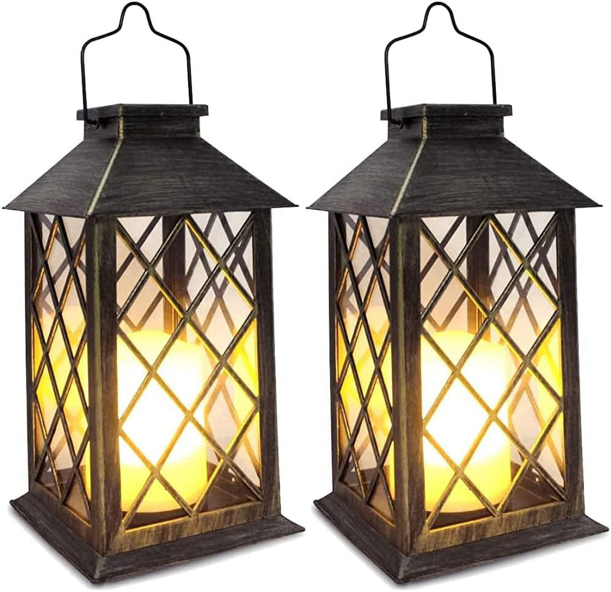 Supbessel Solar Lantern,Outdoor Garden Hanging Lanterns,2 Pack 11Inch Waterproof LED Flickering Flameless Candle Mission Lights for Table,Outdoor,Party Decorative(Black)