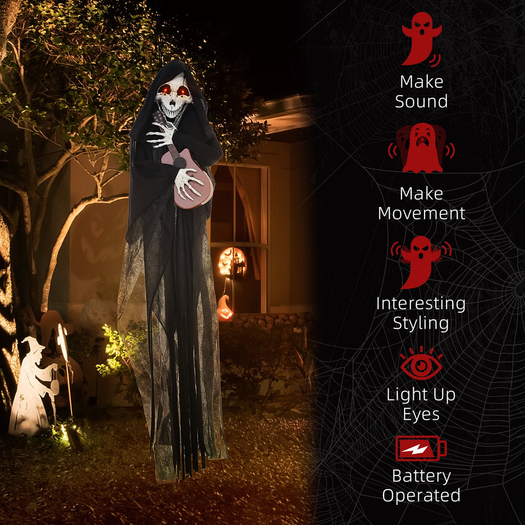 Outsunny 74" Life Size Outdoor Halloween Decorations Skeleton Witch, Animated Prop Animatronic Decor with Sound and Motion Activated, Light Up Eyes and Chest, Howling and Chain Sound
