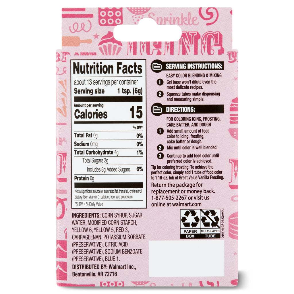 Great Value Gel Food Colors, Neon Multicolor, 2.7 oz