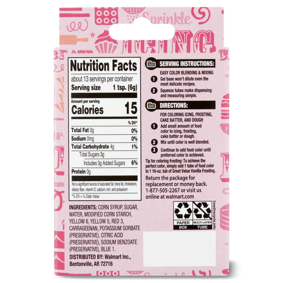 Great Value Gel Food Colors, Neon Multicolor, 2.7 oz