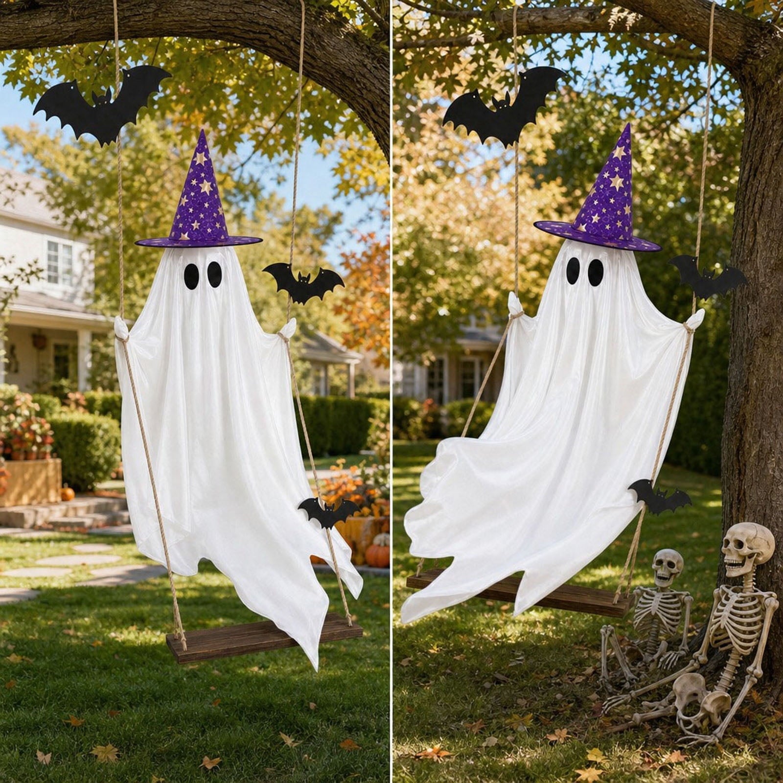 Halloween Decorations Clearance! Cute Kissing‑Face Witch Statue With Bow Hat & Mesh Skirt, Tabletop Ornament for Shelf Indoor Home Halloween Decor