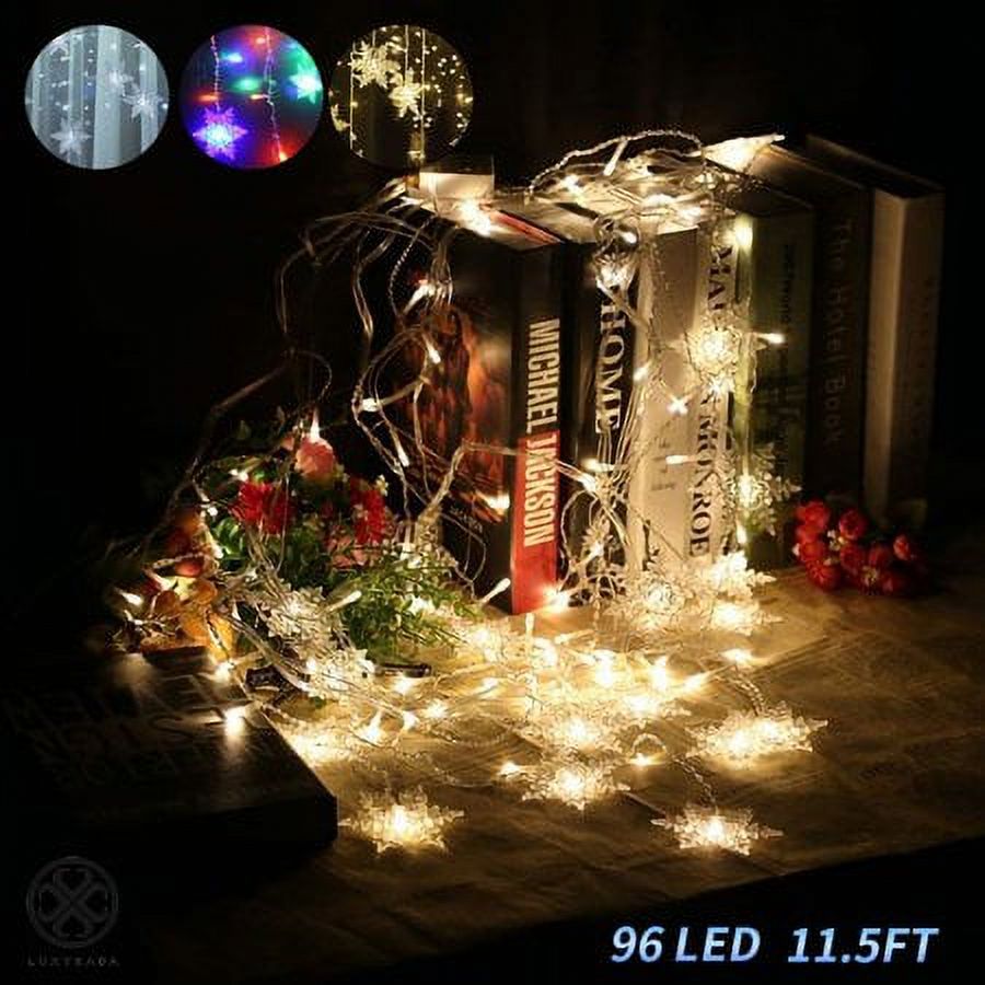 Morttic Christmas 96LEDs Snowflake Fairy String Curtain Window Light LED Starry Christmas String Lights for Holidays Wedding Party Decor (Warm Light)