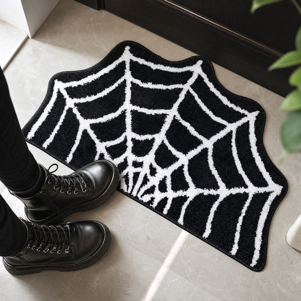 Halloween Rug, Spiderweb Floor Mat, Non-Slip Soft Pile Halloween Decoration Carpet for Non-Slip Indoor/Outdoor Doormat For Party Decoration