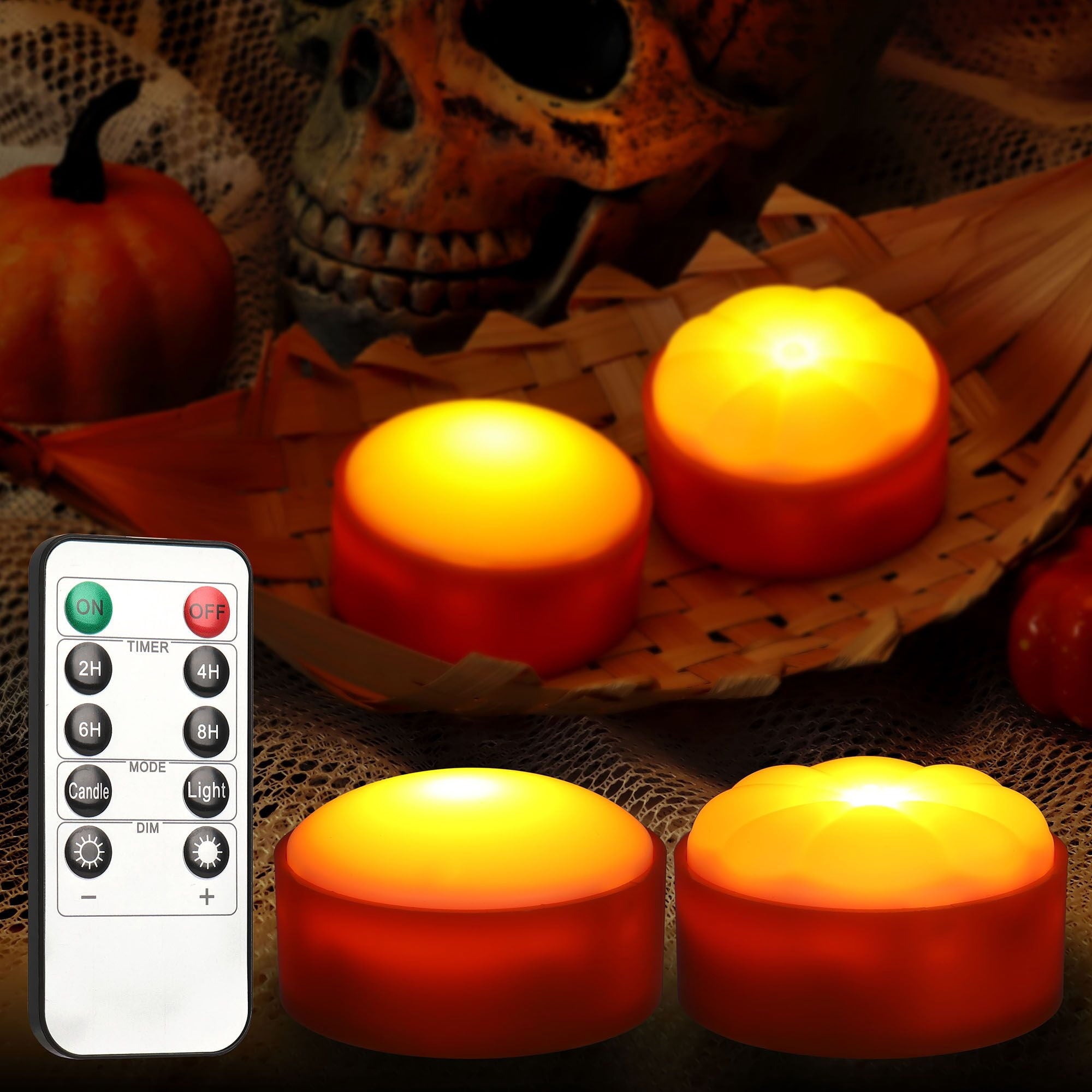 Deago Halloween LED Pumpkin Lights with Remote and Timers Battery Operated Orange Jack-O-Lantern Lights Flameless Candles for Halloween Decorations