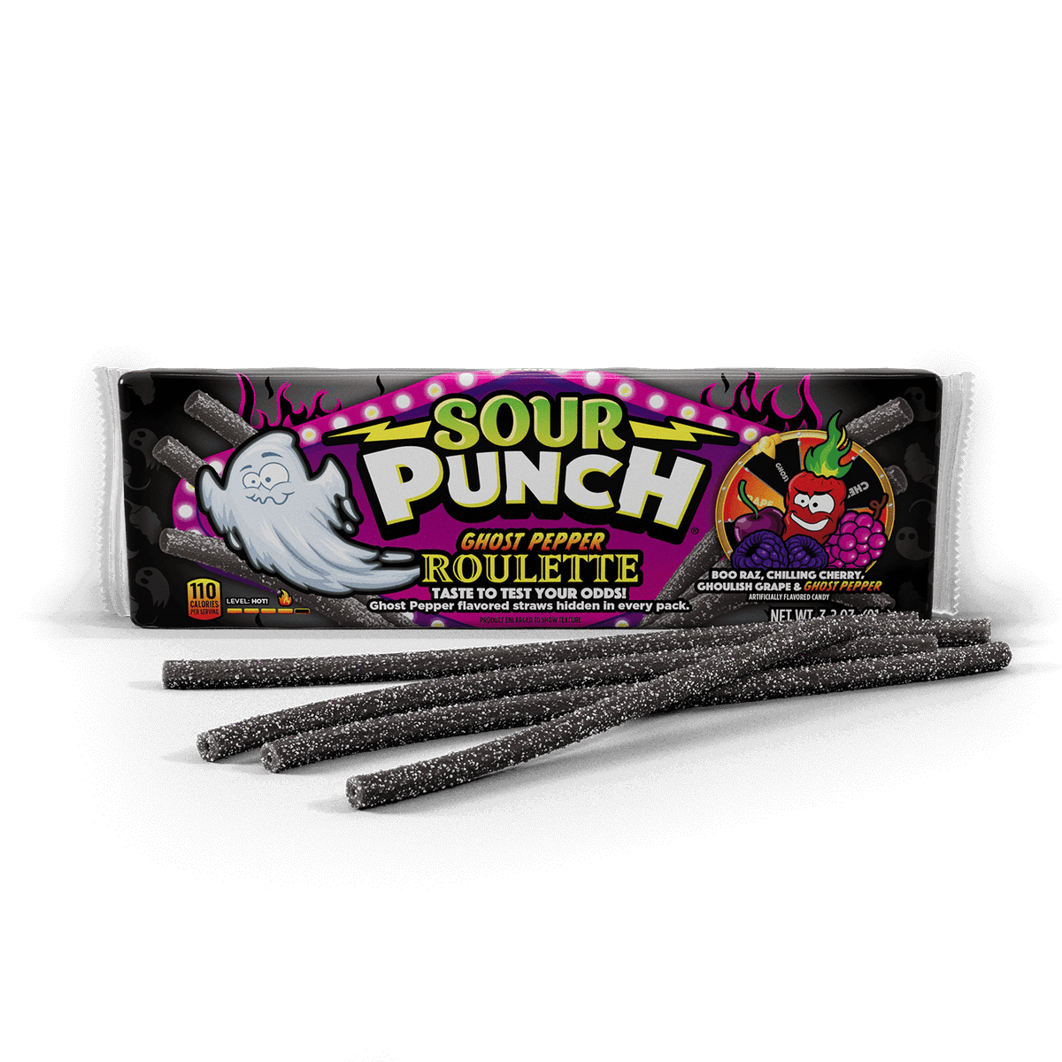Sour Punch Ghost Pepper Roulette Straws Halloween Candy, 3.2 oz
