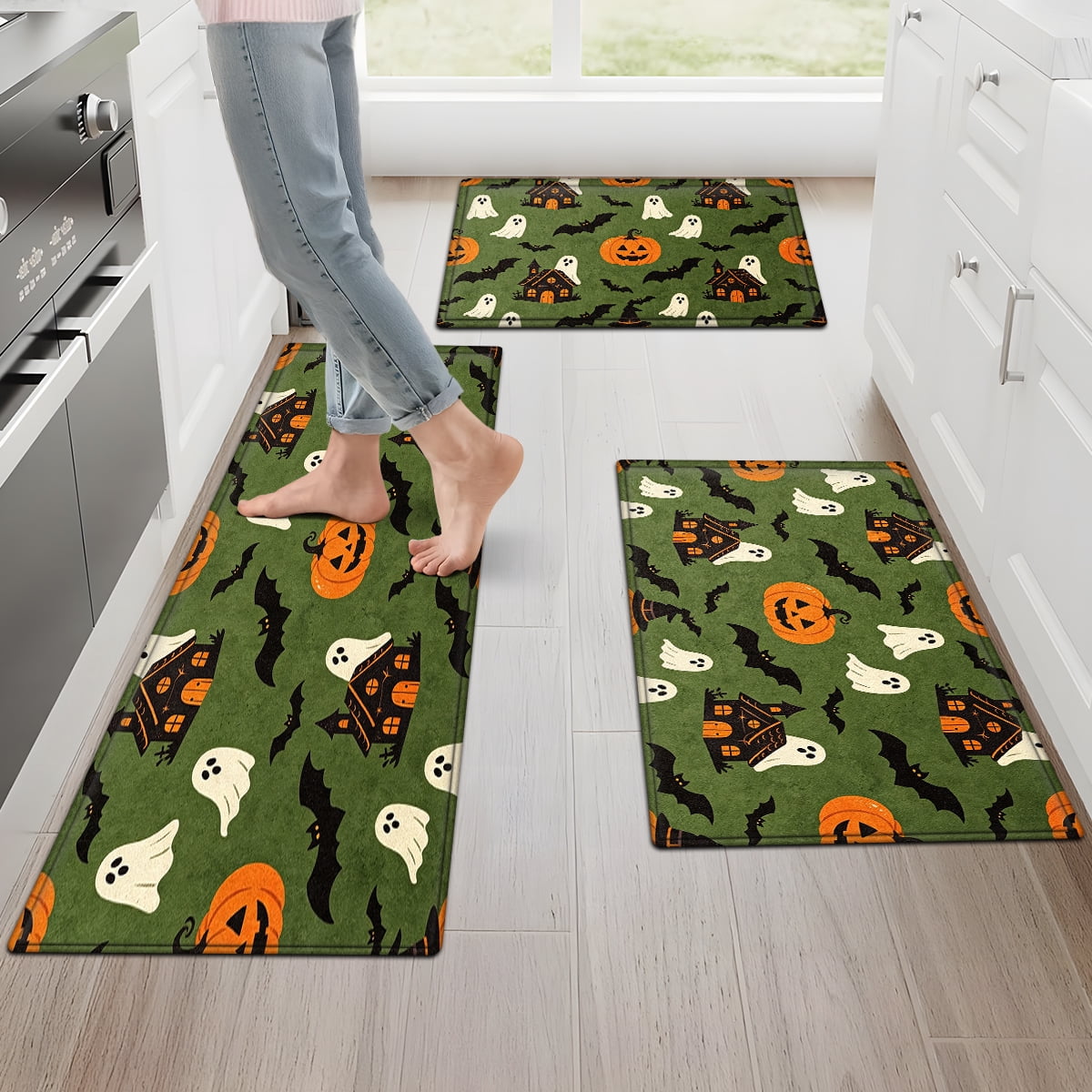 CCTFS Halloween Pumpkin Bat Candy 1Pc Flannel Mat and Kitchen Rugs,Soft Non-slip,Perfect for Home Bathroom
