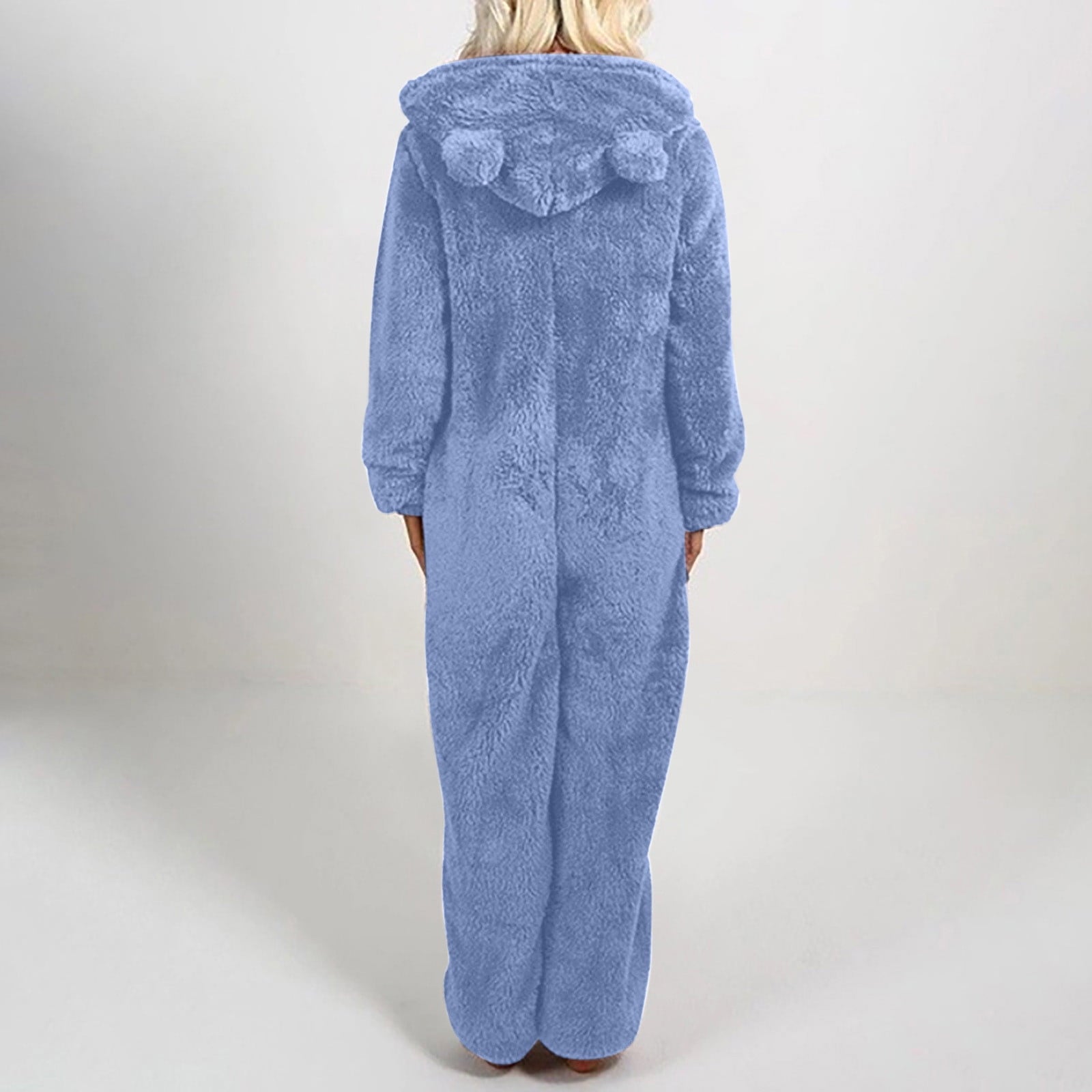 QATAINLAV Sherpa Fleece Jumpsuit for Women Winter Warm Fuzzy Onesie Pajamas Cute Cat Hooded Romper Casual Zip Up Overalls Sleepwear Black XL