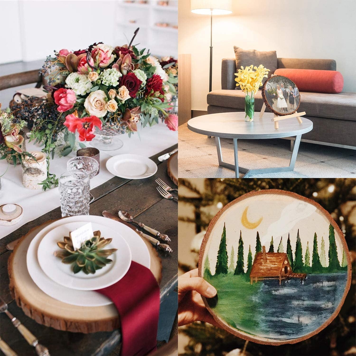 Fuyit Wood Slices 6 Pcs 6-6.3 inches Unfinished Natural Tree Slice Wooden Circle with Bark Log Discs for DIY Arts and Craft Wedding Christmas Ornaments