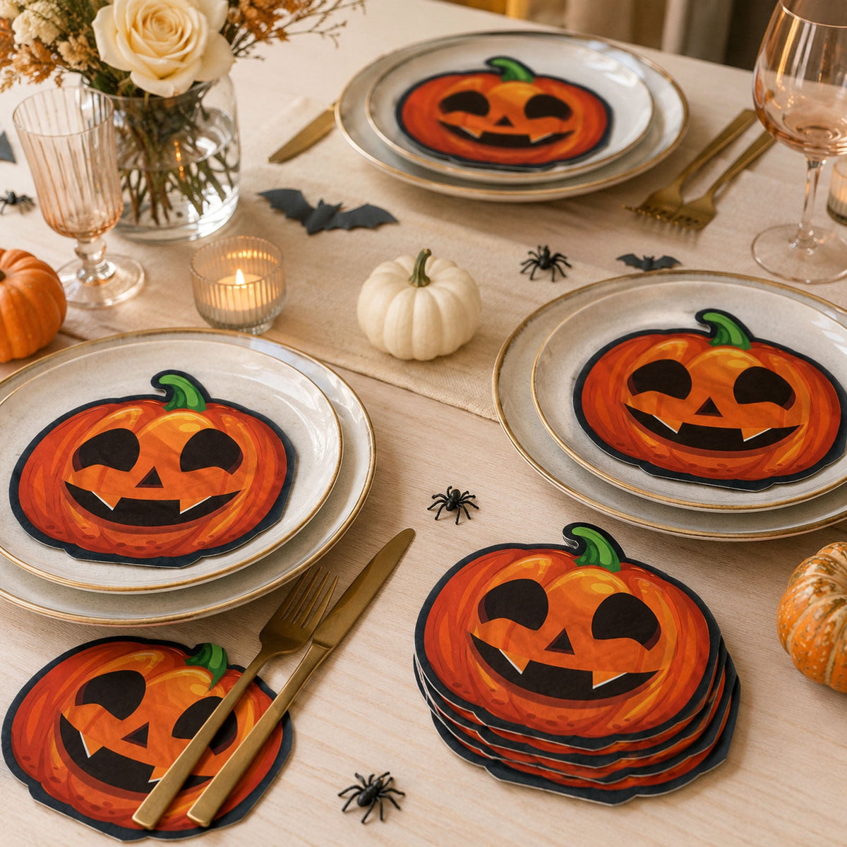 JHyouerji 20 Pack Halloween Pumpkin Disposable Paper Napkins Purple Absorbent Cocktail Dessert Napkin Holiday Party Table Disposable Decor Thanksgiving Party Supplies