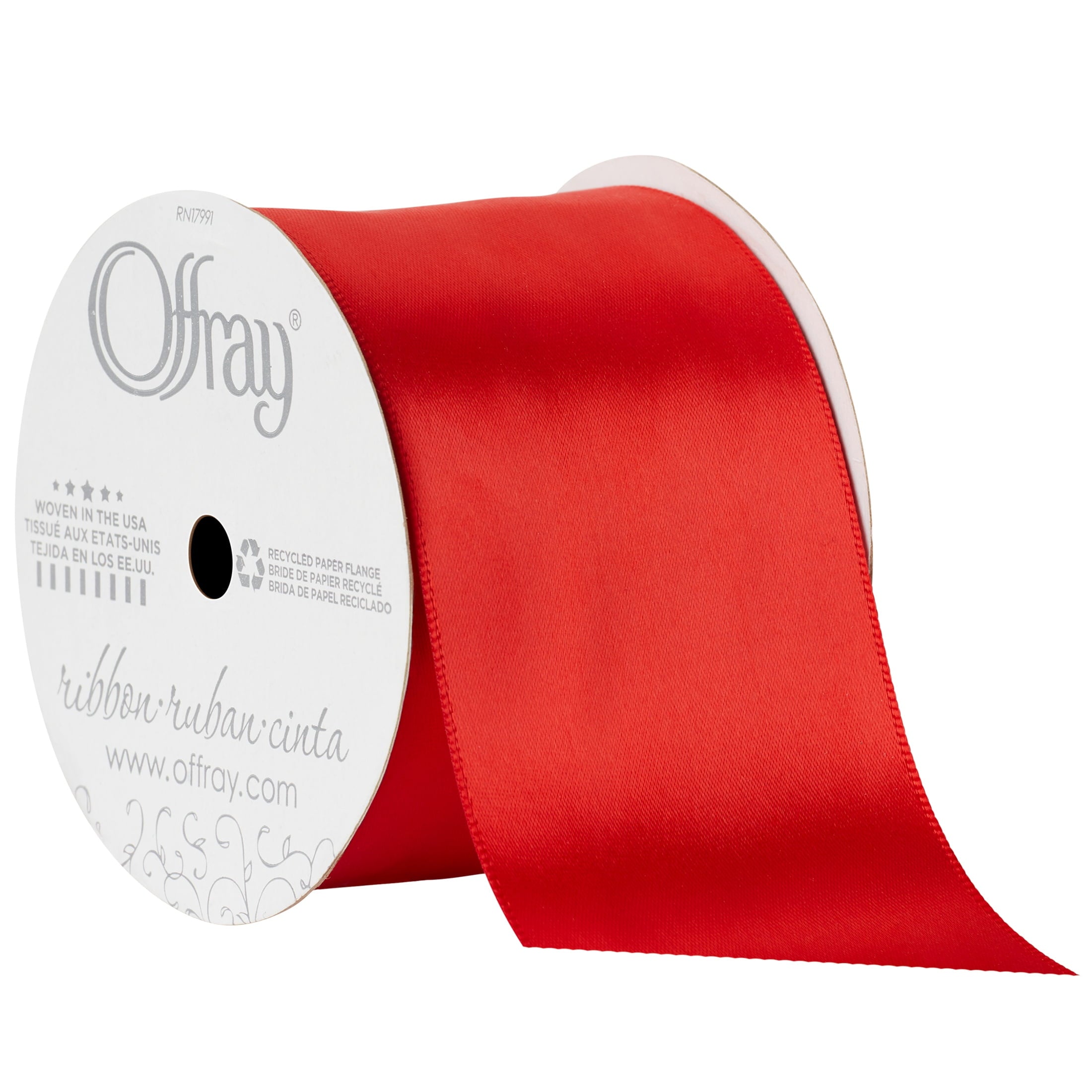 (2 pack) Offray Ribbon, Red 2 1/4 inch Single Face Satin Polyester Ribbon for Sewing, Crafts, and Gifting, 9 feet, 1 Each