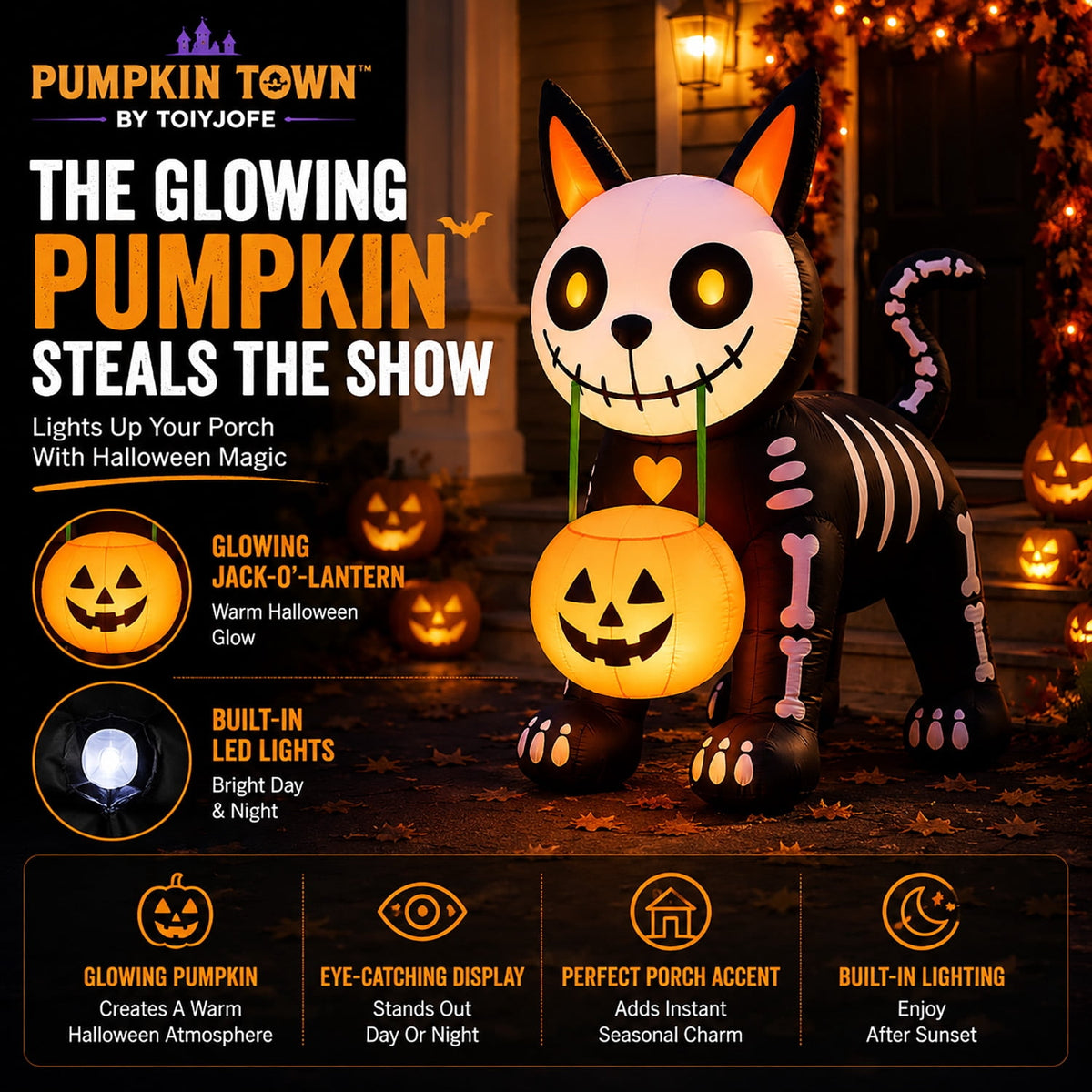 Toiyjofe 5.5 ft Halloween Inflatable Ghost with Pumpkin, LED Lighted Cute Halloween Yard Decoration for Porch, Lawn, Walkway & Party