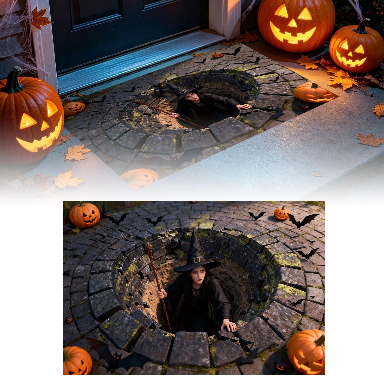 3D Optical Illusion Halloween Doormat Visual Trap Hole Design Non Velvet Entryway Rug Washable Floor Mat