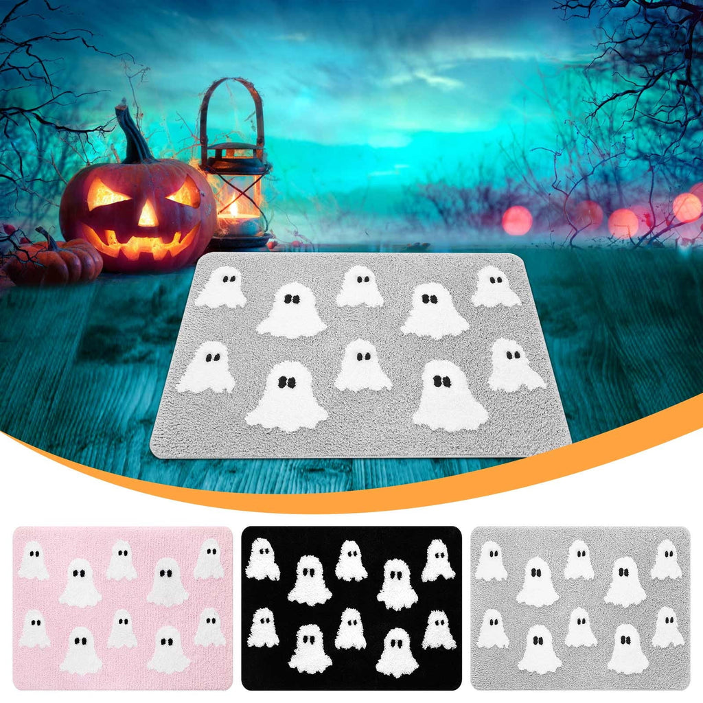 Coollooc Halloween Spooky Ghosts Bath Mat, Light Grey Bathroom Rugs Cute Home Decor Non Slip Gift Shower Rug for Bedroom, Happy Halloween Door Mat, Living Room and Entry(Pink)