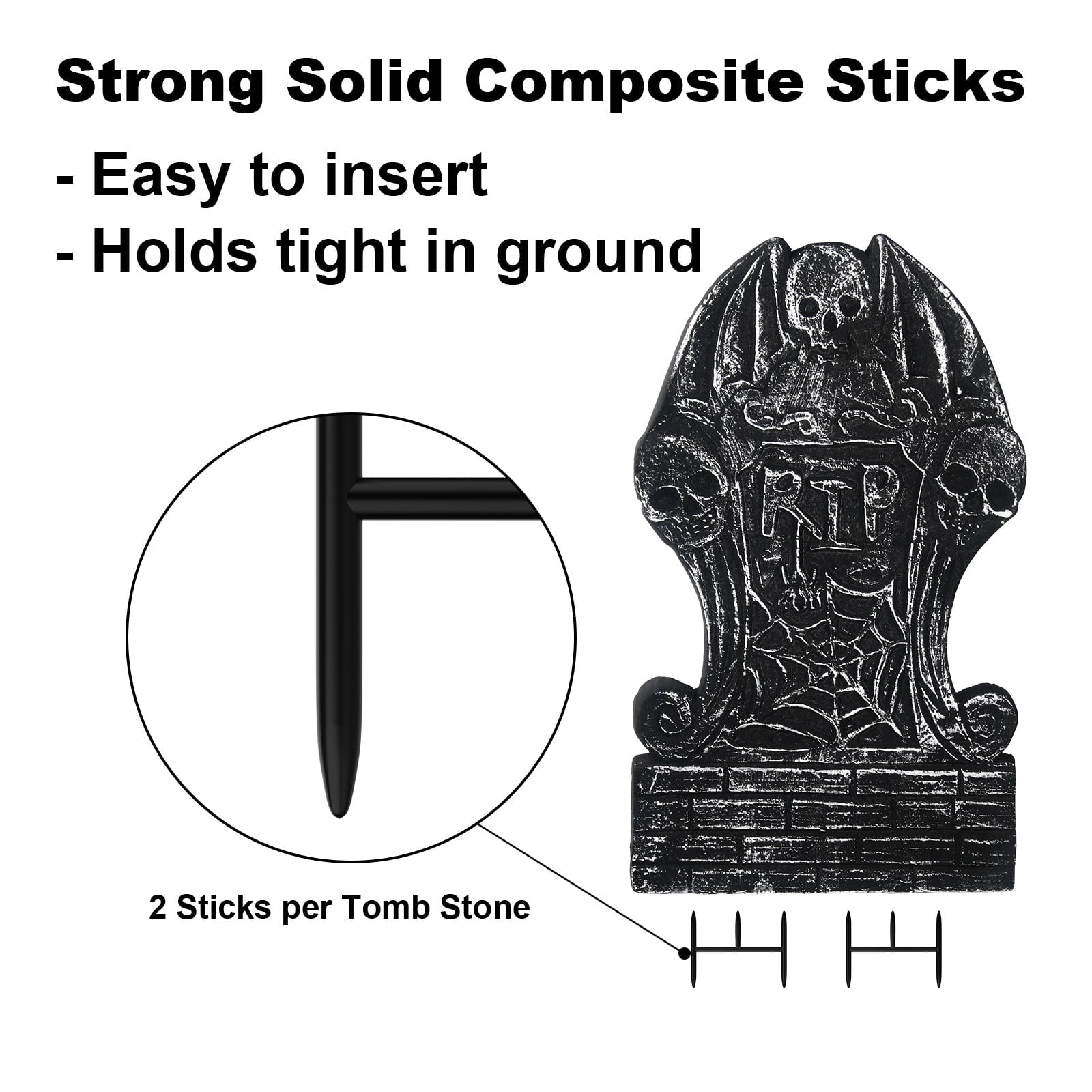Gamexcel 3-Pack Large 17" Halloween Foam RIP Tombstones with Stakes - Graveyard Lawn Decorations for Spooky Haunted House Decor