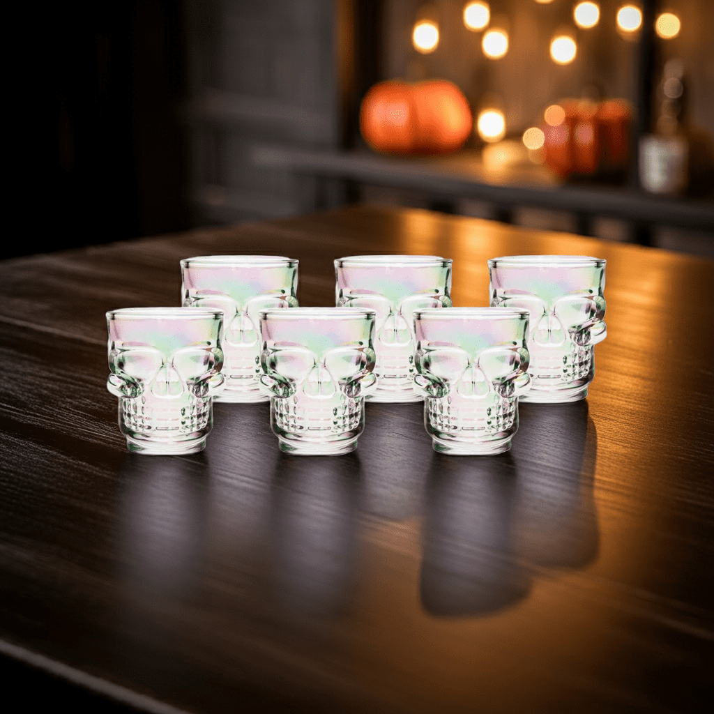 Skull Glass Shot Glasses- Set of 6 1.75oz, Clear