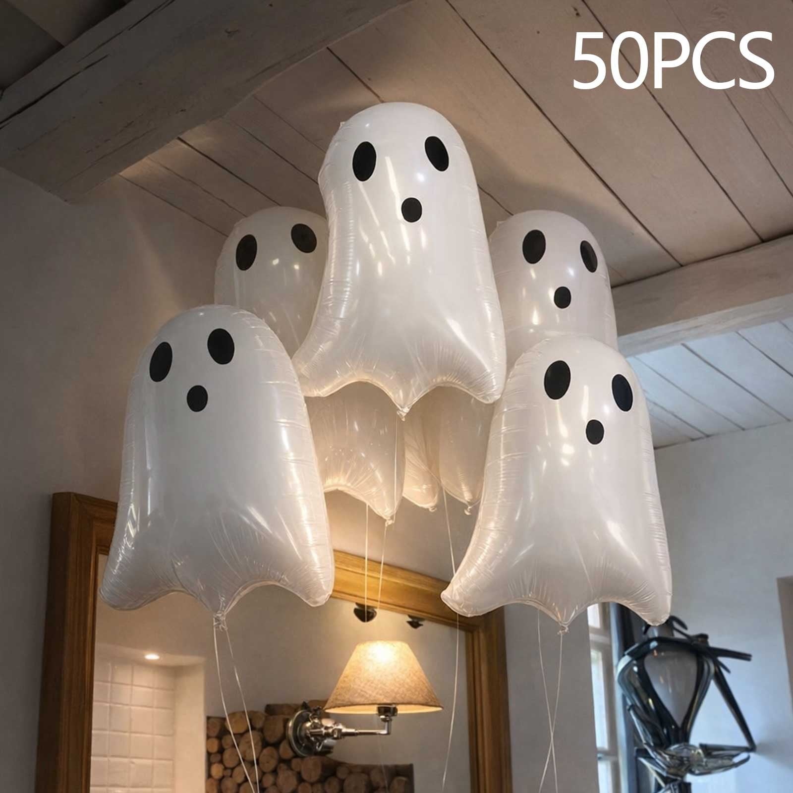 QISIWOLE Halloween Ghost Balloons Set of 50, White Latex Party Decoration for Spooky Celebrations, 18.50 x 13.8 in