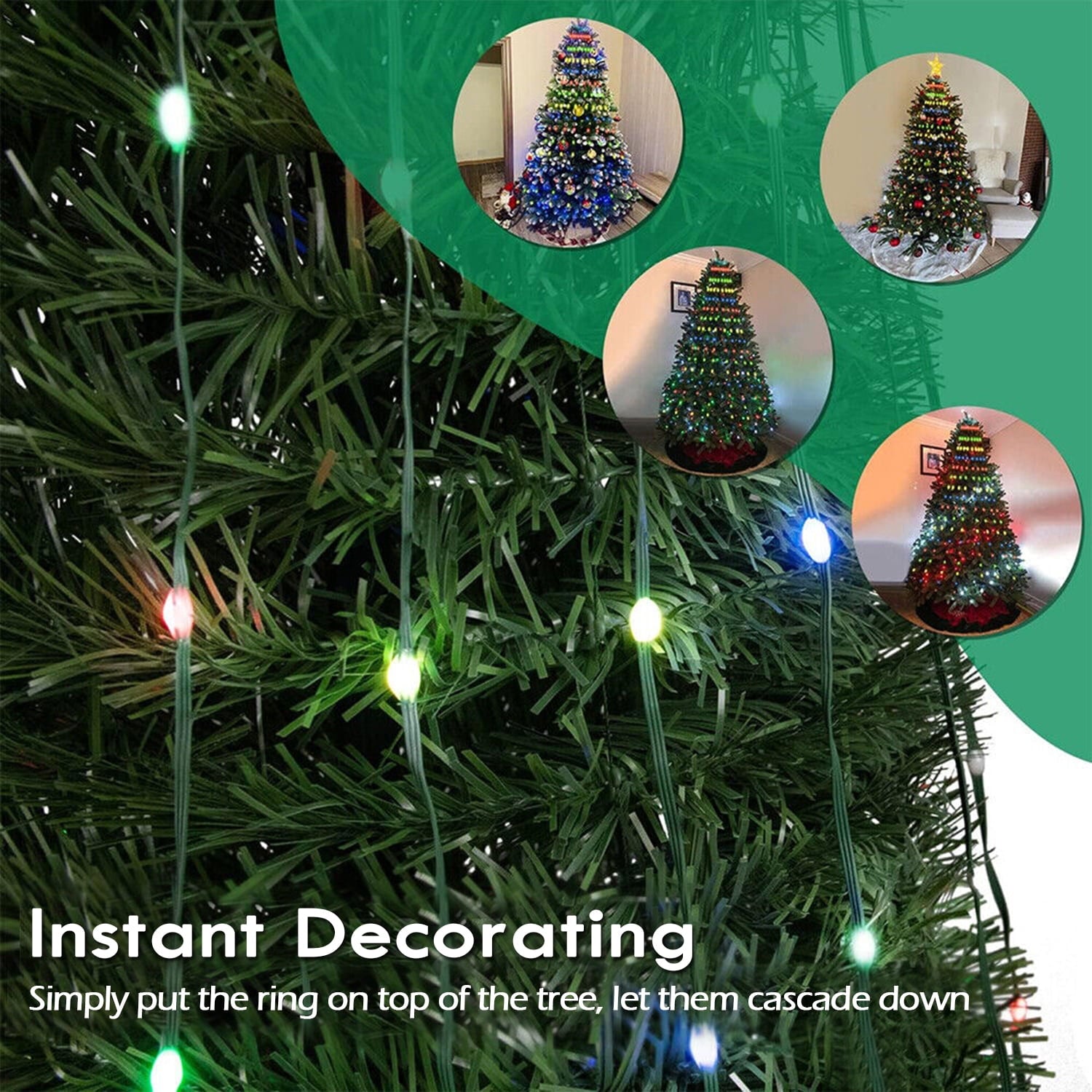 IC ICLOVER Christmas Tree String Lights Decorations with Ring Smart APP, 200 LED Waterfall Lights IP65 Waterproof Multi-Modes with Remote Color Changing Lights for Wedding Yard Party Home Holiday