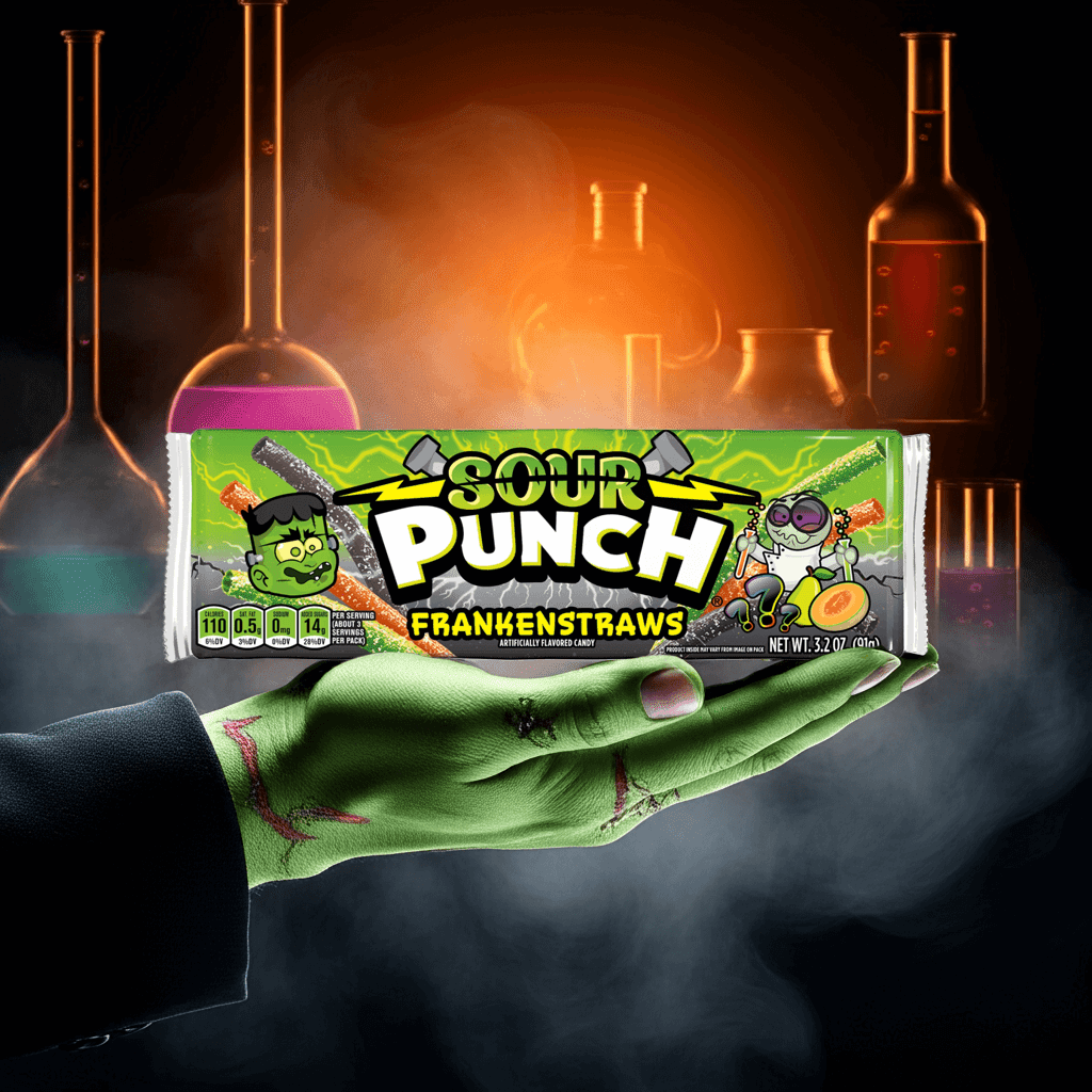 Sour Punch Frankenstraws Halloween Candy 3.2oz Tray