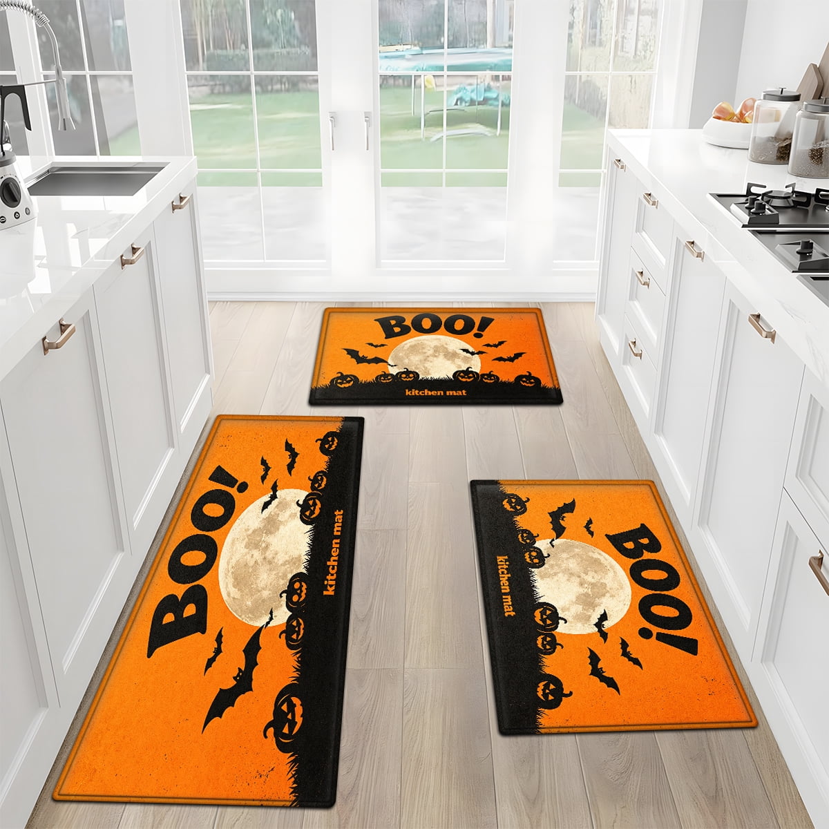 CCTFS Halloween Pumpkin Bat Candy 1Pc Flannel Mat and Kitchen Rugs,Soft Non-slip,Perfect for Home Bathroom