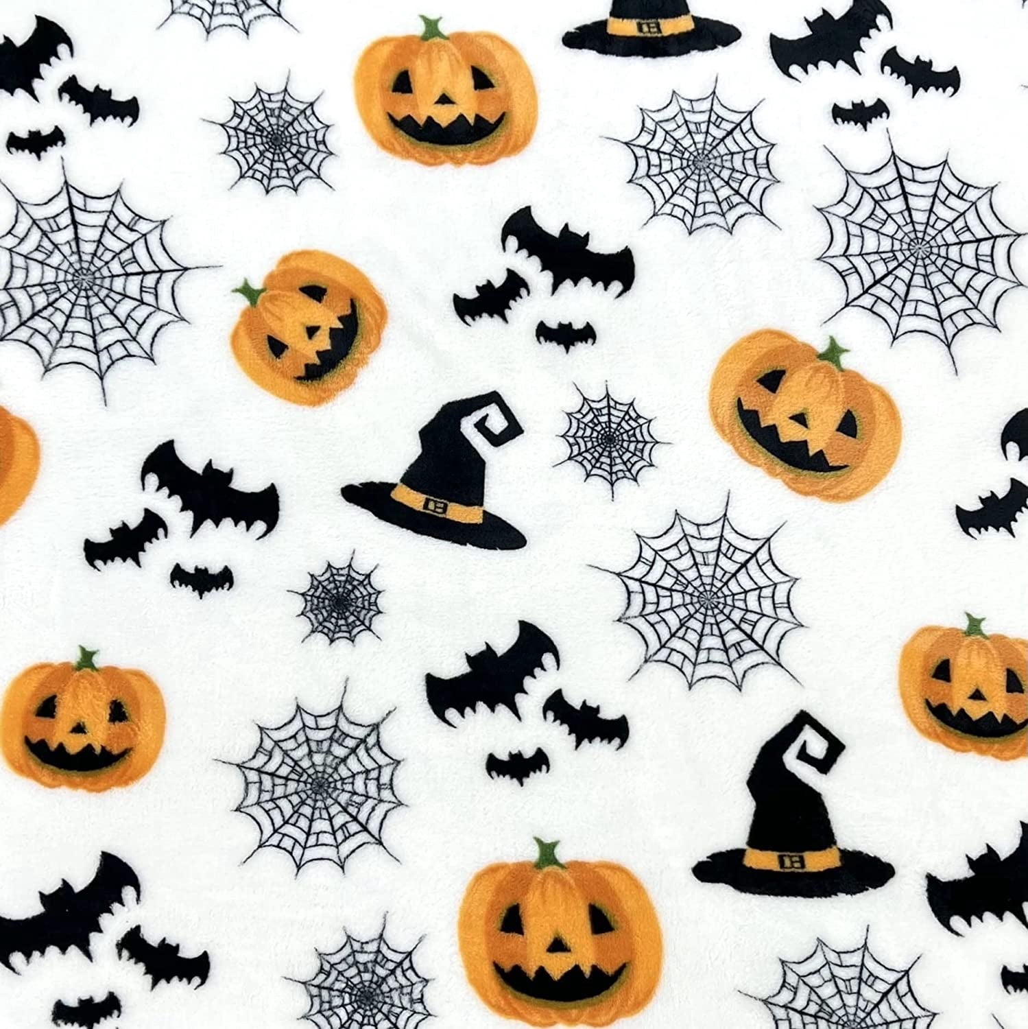 Serafina Home Halloween Throw Blanket: Fuzzy Boo! Jack O'Lantern Spider Webs Skull and Black Cats Print on Velvet Fleece for Sofa Bed Couch Chair Dorm