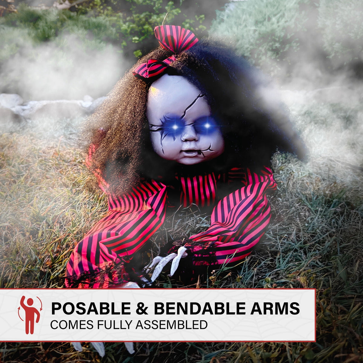 Haunted Hill Farm 44" Animatronic Doll with Light-up Blue Eyes, Multicolor, HHGBGIRL-2LSA