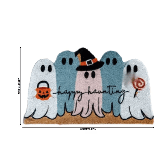 Halloween Doormat Ghost Bath Mat 23.6x15.7in Secure-Grip Absorbent Soft Faux Fur Rug for Bathroom Bedroom Living Room Decor by OVFUIZ