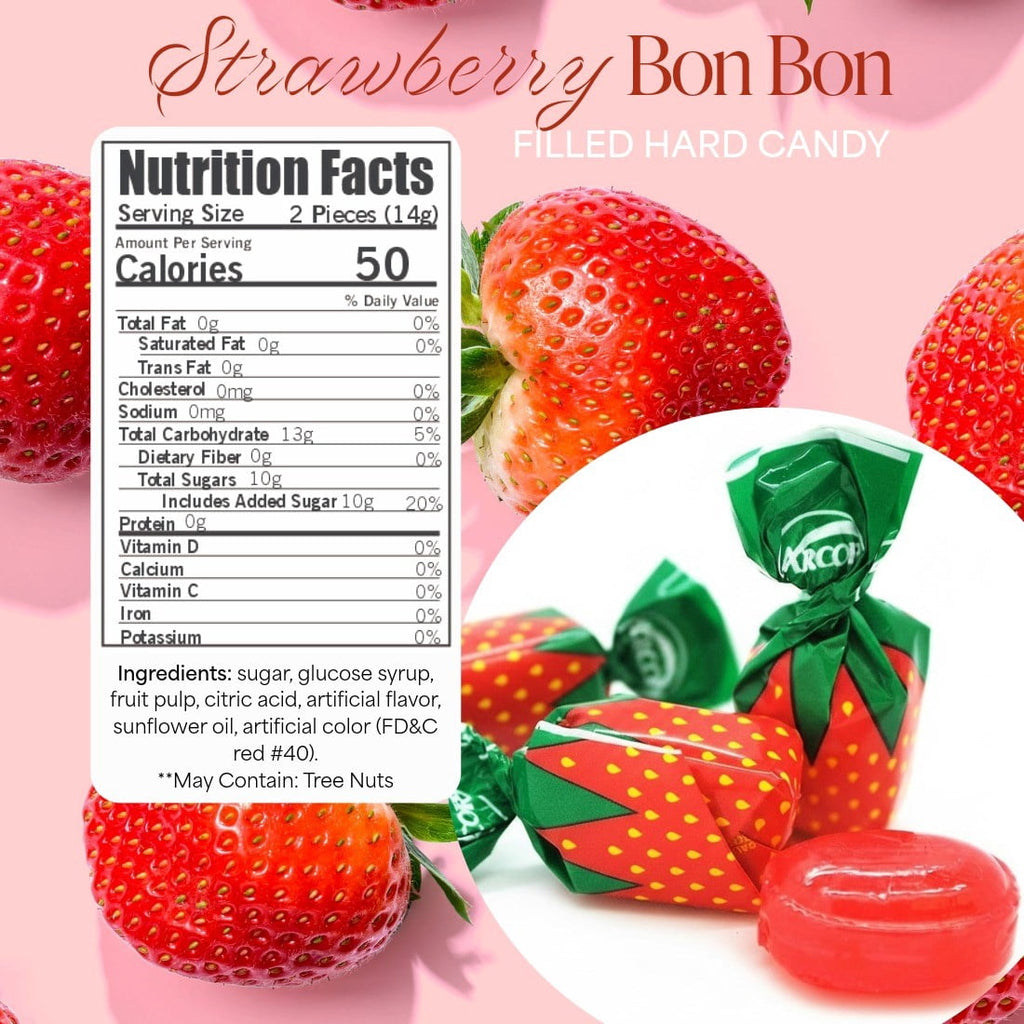 SweetGourmet Arcor Strawberry Bon Bons Hard Candy Wrapped, Fruit-Filled Premium Candies, 1 Pound Bag