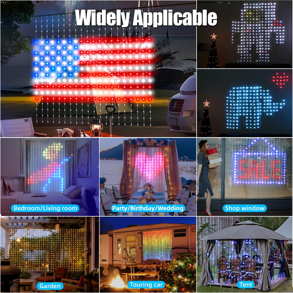 IC ICLOVER Smart Curtain Lights 6.6x6.6Ft, 400 LED Color Changing Wall Lights, APP & Remote Control, Dynamic DIY Curtain String Lights Waterproof for Bedroom Halloween Christmas Backdrop Decor
