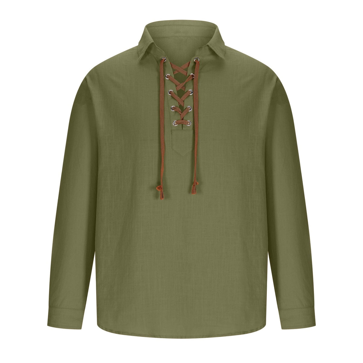 YLSDY Men's Medieval Renaissance Pirate Shirt Vintage Linen Tunic Tops V-Neck Long Sleeve Lace-Up Loose Fit Blouse Orange XXXL