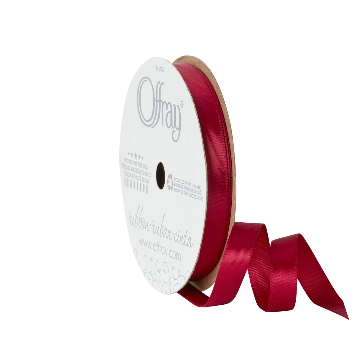 Offray Ribbon, Red Wine 3/8 inch Single Face Satin Polyester Ribbon, 18 feet