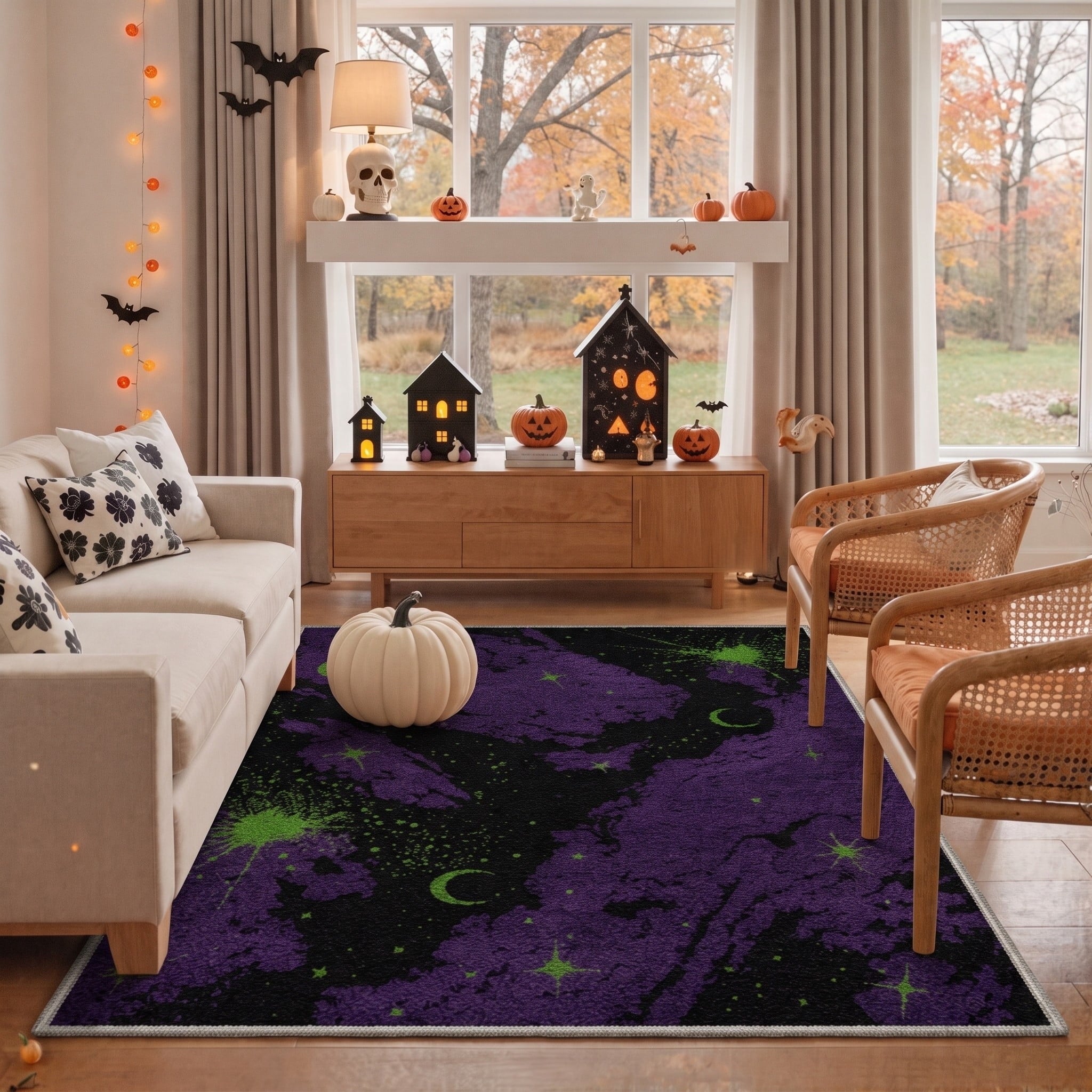 GENIMO 2'x3' Halloween Doormat, Washable Non Slip Soft Whimsical Cat Outdoor Door Mat for Front Door Covered Porch Patio Entryway, Vintage Black