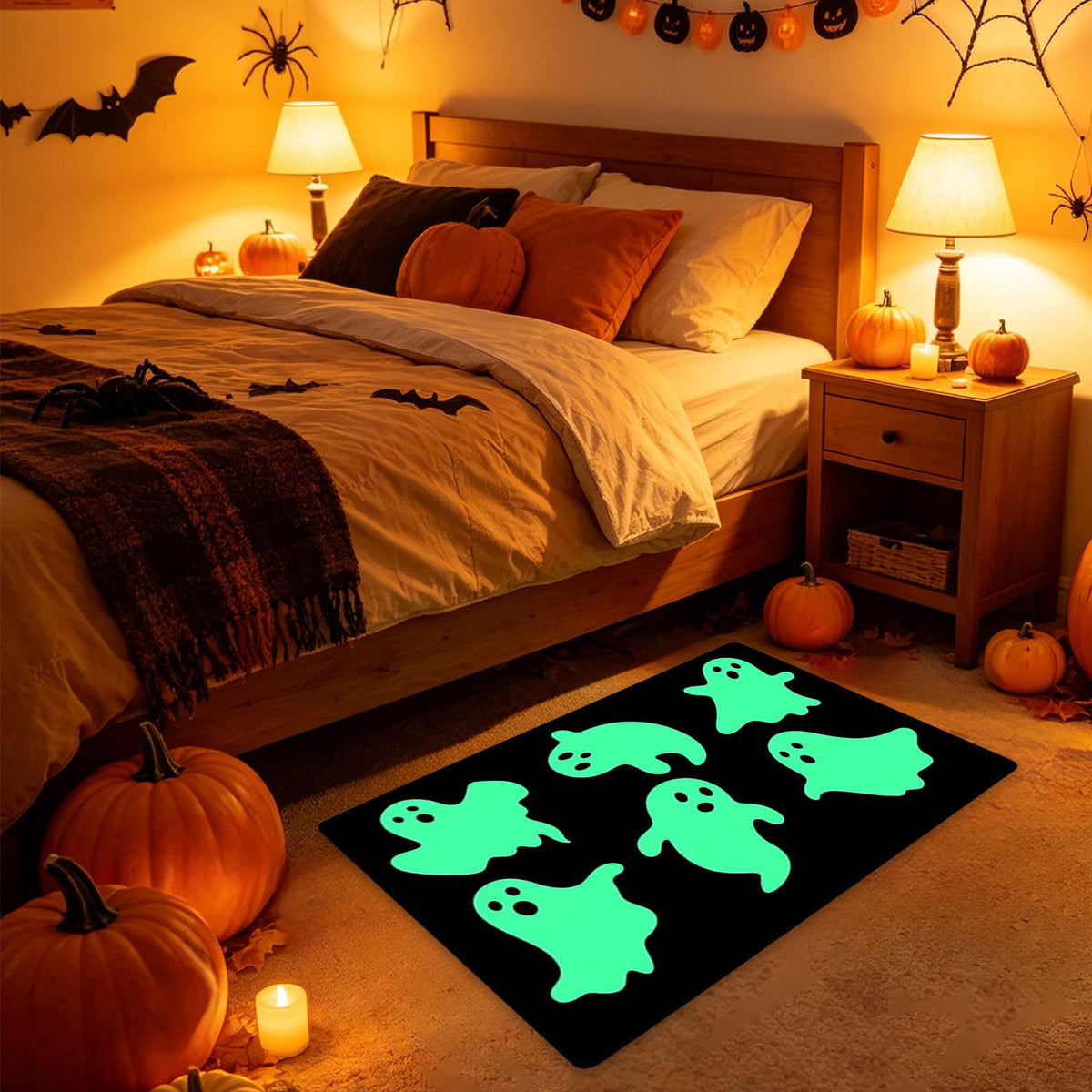 Halloween Doormat Ghost Bath Mat 23.6x15.7in Secure-Grip Absorbent Soft Faux Fur Rug for Bathroom Bedroom Living Room Decor by OVFUIZ