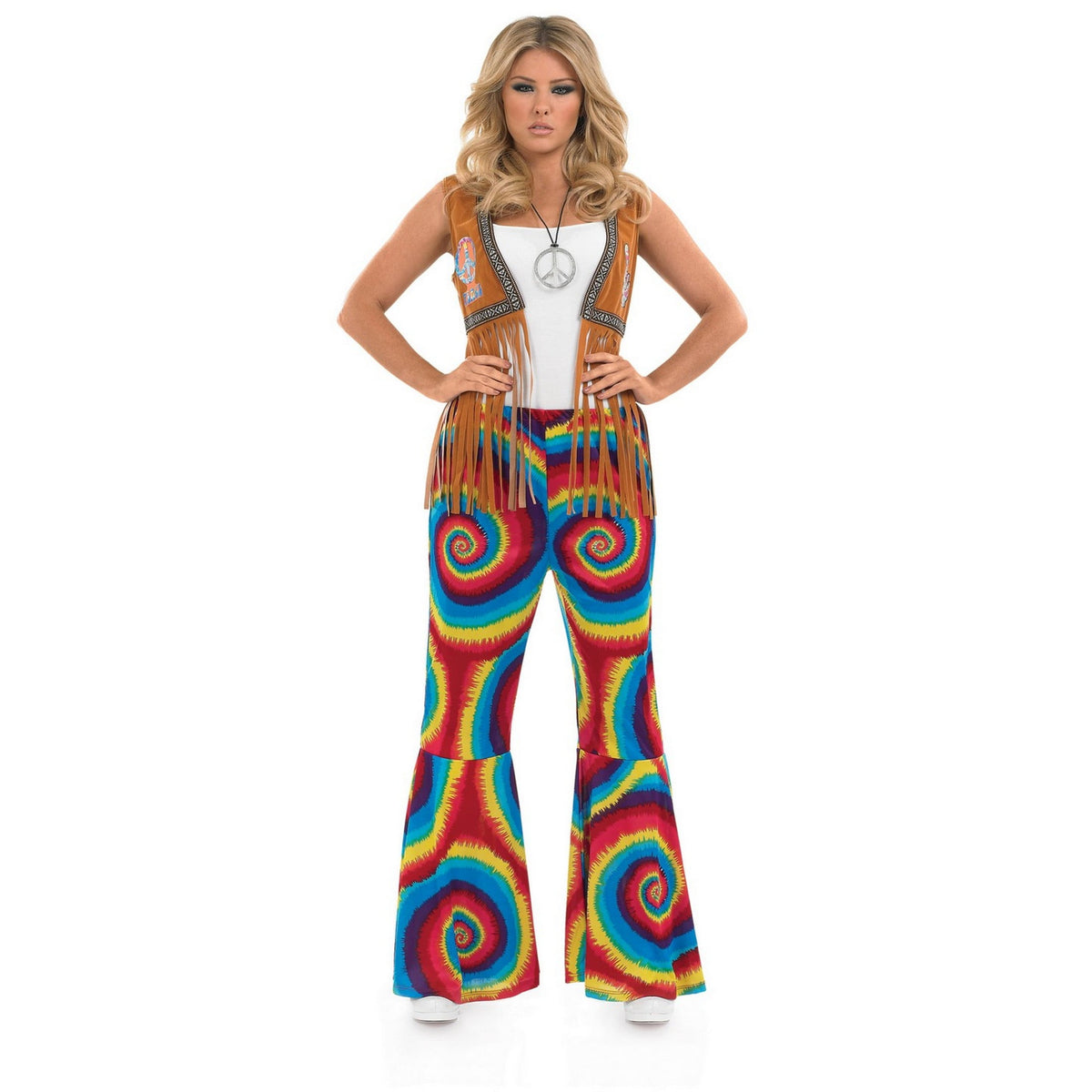Fun Shack Womens 1960s Hippie Swirls Flared Trousers Ladies Costume Halloween Multi-color M