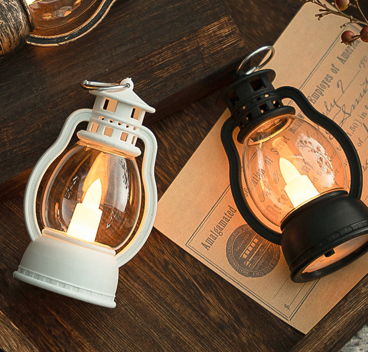 Djiypn Mini Lanterns 2Pack LED Small Lanterns Decorative Indoor Outdoor Hanging Lantern Decorative Candle Light Farmhouse Decor for Weddings Western Camping Party Halloween Christmas Decorations