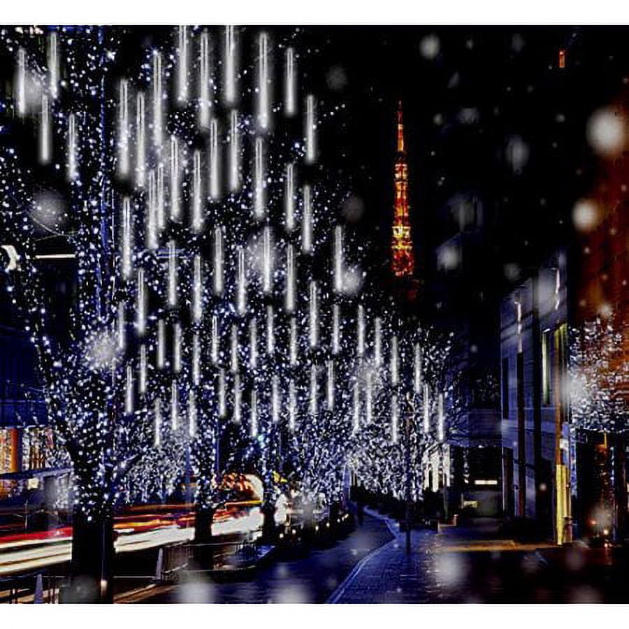 Morttic Meteor Shower Lights, Outdoor Falling Rain Lights 12 inch 8 Tube 192 LED Snow Falling Icicle Cascading Lights for Xmas Tree Halloween Decoration Wedding Party, Warm White