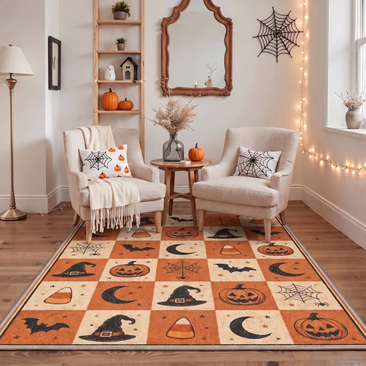 GENIMO 2'x7' Halloween Runner Rug, Washable Non Slip Soft Vintage Witch Indoor Outdoor Hallway Runner for Porch Patio Kitchen Entryway, Vintage Black