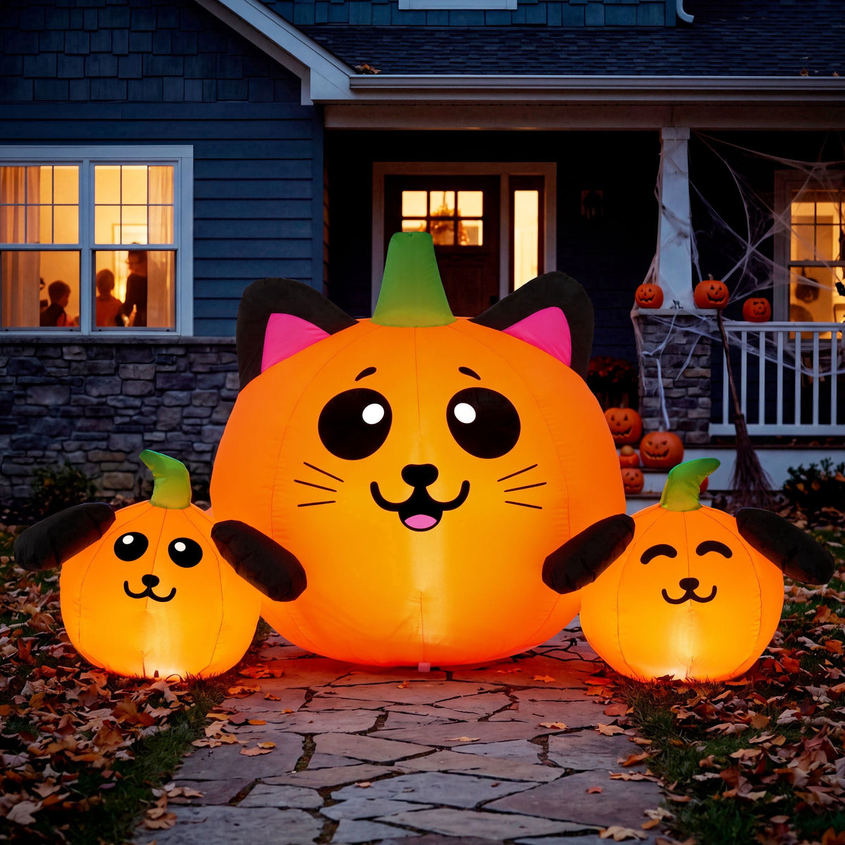 Joyfy 7 ft Halloween Inflatable Long Pumpkin with Witch's Cat Decorations Inflatables with Build-in LEDs,Halloween Decor Outdoor Blow Up Yard Decorations