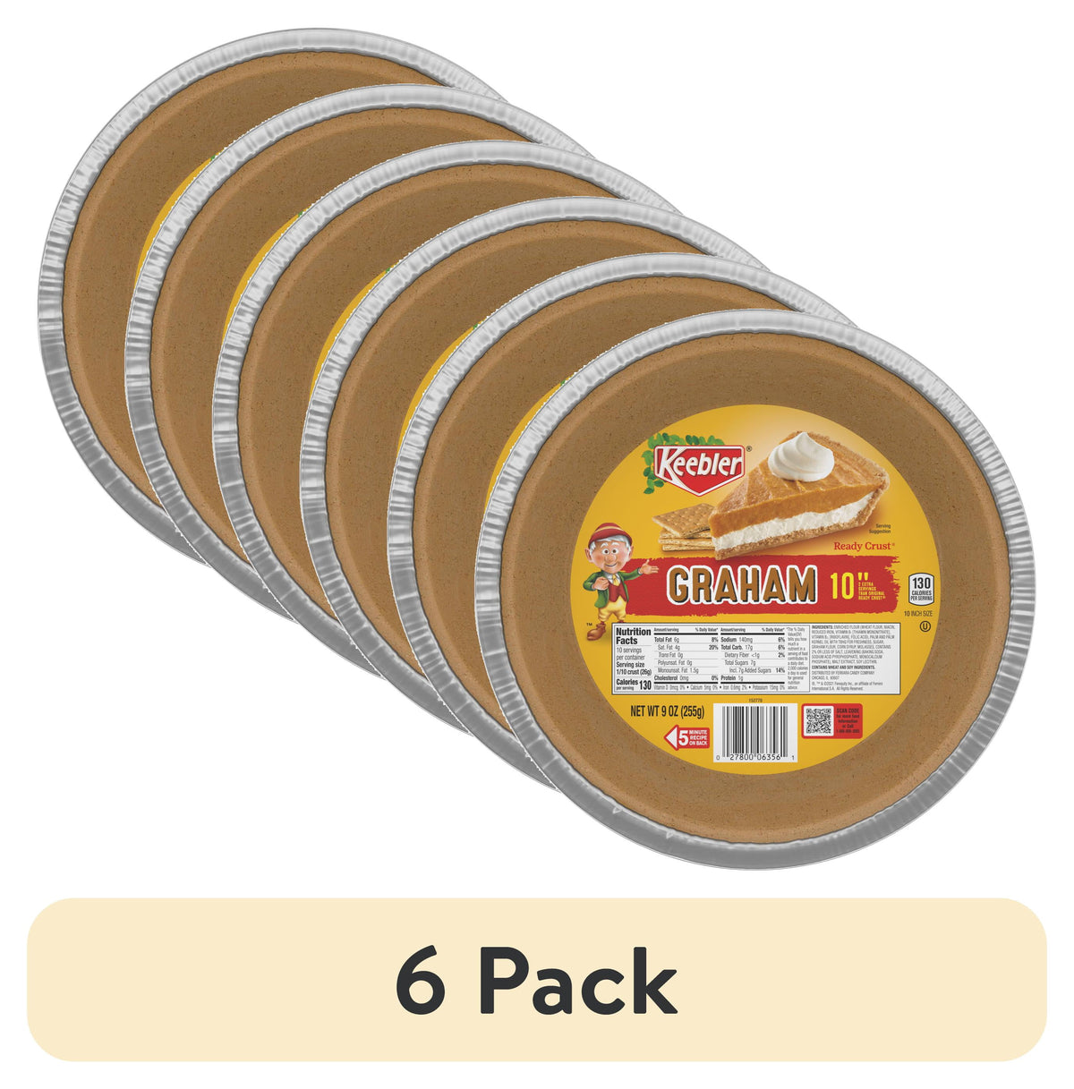 Keebler Ready Crust 10-Inch Graham Cracker Pie Crust, Premade Pie Crust For Baking And No-Bake, 9 oz