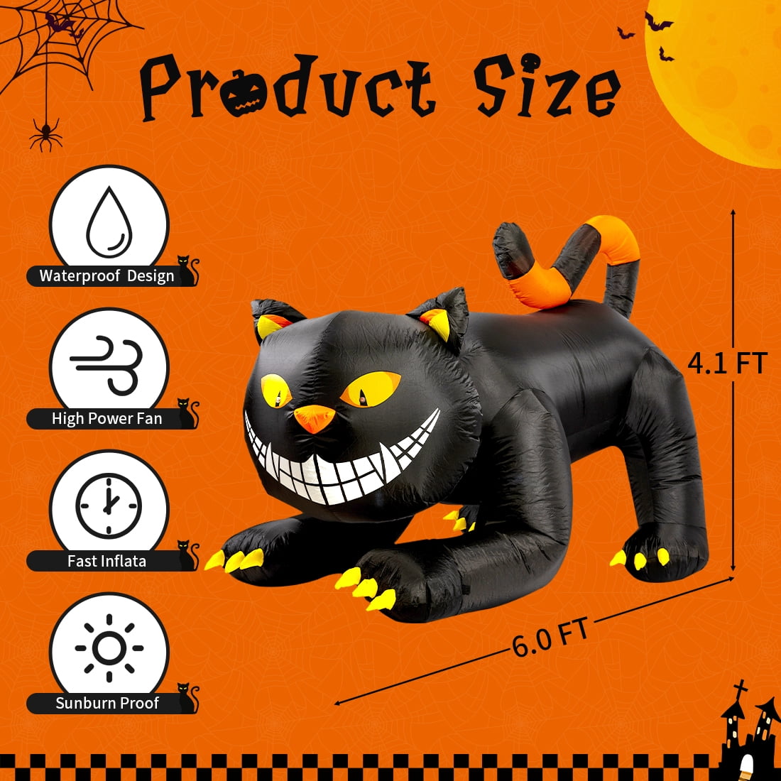 GOOSH Halloween Inflatable 6 FT Black Cat Inflatable Moving Head, Scary Halloween Decorations Black Cat with LED Lights Built-in, Halloween Outdoor Decorations Clearance for Holiday/Party/Yard/Garden