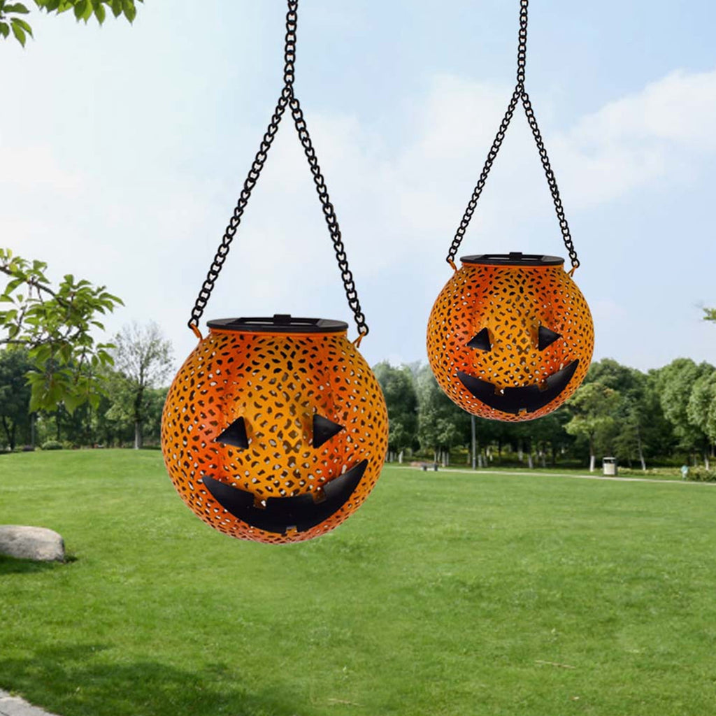 HHBEAUTY Metal Halloween Hanging Solar Lantern Outdoor Pumpkin Lanterns Portable Hanging Lights Decoration for LED Waterproof Solar Lantern Pumpkin for Backyard Garden Porch Tree Decor