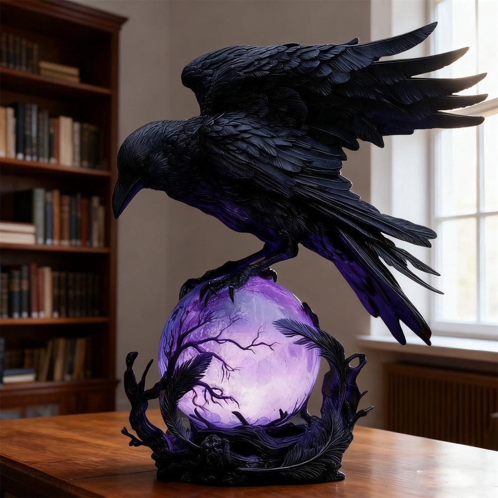 Gothic Mysterious Crow LED Light Luminous Sculpture, Resin Gothic Home Decor Accent, Raven Lamp for Halloween Gift, Bedroom Bedside, Living Room
