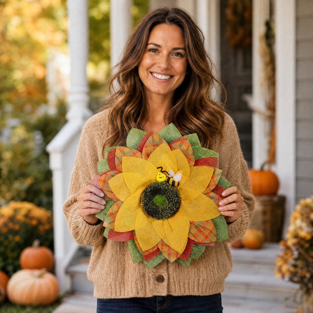 HOARBOEG Handmade Wrought Iron Maple Leaf Wreath, Thanksgiving Rudolph Fall Harvest Door Hanging, Orange Metal Autumn Wreath with Berries, Garden Wall Decor, 15.75 in
