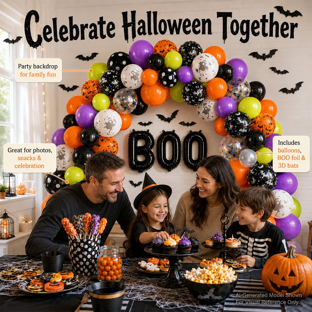 Halloween Balloons, Latex Arch Garland Kit With BOO Foil Confetti Balloons Bat Decoration Set for Halloween Party Decorations 92Pcs