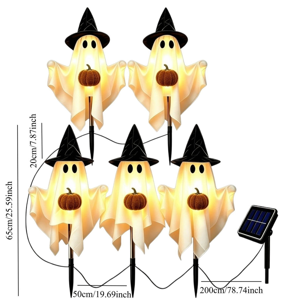 1-Pack Halloween Solar Lights with 8 Lighting Modes - Light Up Ghost Decorations for Outdoor, Witch Hat With Dimensional Pumpkin Halloween Ghost Path Lights